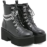 Womens Platform Boots Round Toe Chunky Ankle Boots Punk Boots Lace Up&Zipper Combat Boots
