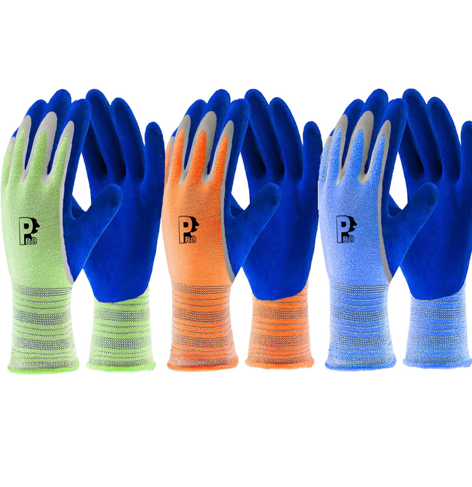 PROGANDA 3 Pairs Gardening Gloves for Men Women, Superior Grip Latex Double Coating Durable Work Gloves, Colourful Comfortable Breathable, Garden Construction Car Outdoor