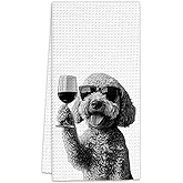 FIicy Goldendoodle Gifts Wine Kitchen Towels, Gifts for Golden Doodle Dog Wine Lovers Decorative Hand Dish Towel for Kitchen Home Bar, Funny Golden Doodle WineLover Home Bars Kitchen Decor(16x24inch)