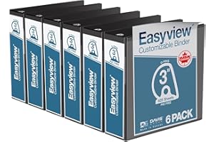 DAVIS GROUP Easyview Premium 3-Ring Binders with Clear-View Covers and D Rings, Binders for School or Office, 3 Inch, Pack of 6, Black
