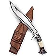 Fwosi Kukri Knife- 13-Inch Sharp Fixed Blade High Carbon Steel Knife With Brown Leather Sheath and Bone & Wood Handle, Nepal Handmade Hunting Knife