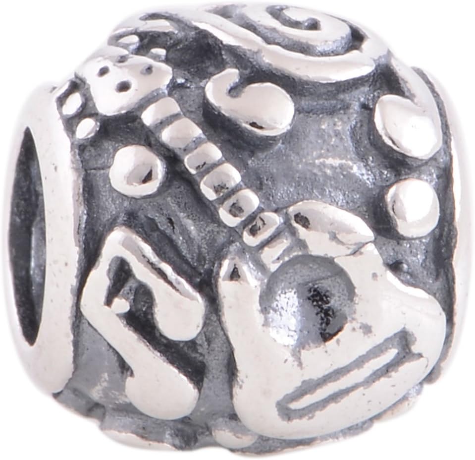 925 Sterling Silver European Style Antique Silver "Guitar" Charms/beads for Pandora, Biagi, Chamilia, Troll and More Bracelets