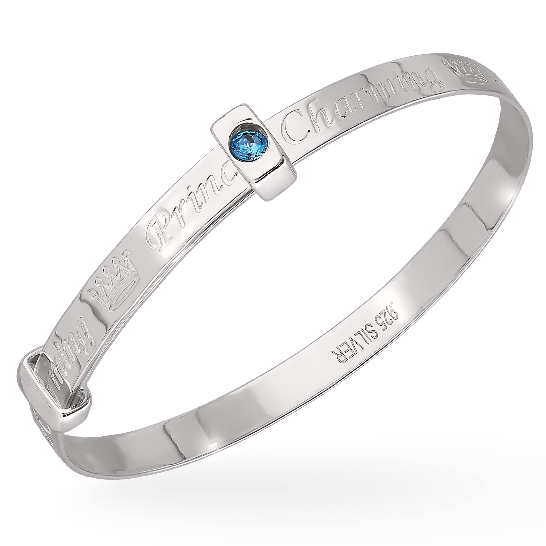 Dolce Valentina - Baby Boy Gifts Newborn - Prince Charming Sterling Silver Bangle with Blue Stone, New Born Baby Gift & Christening Gift, Baby Bracelet (0-1 Year)