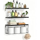Floating Bathroom Shelves Wall Mounted - Wooden Shelf Set of 3 for Over Toilet Storage & Modern Bathroom Decor - Perfect Wall