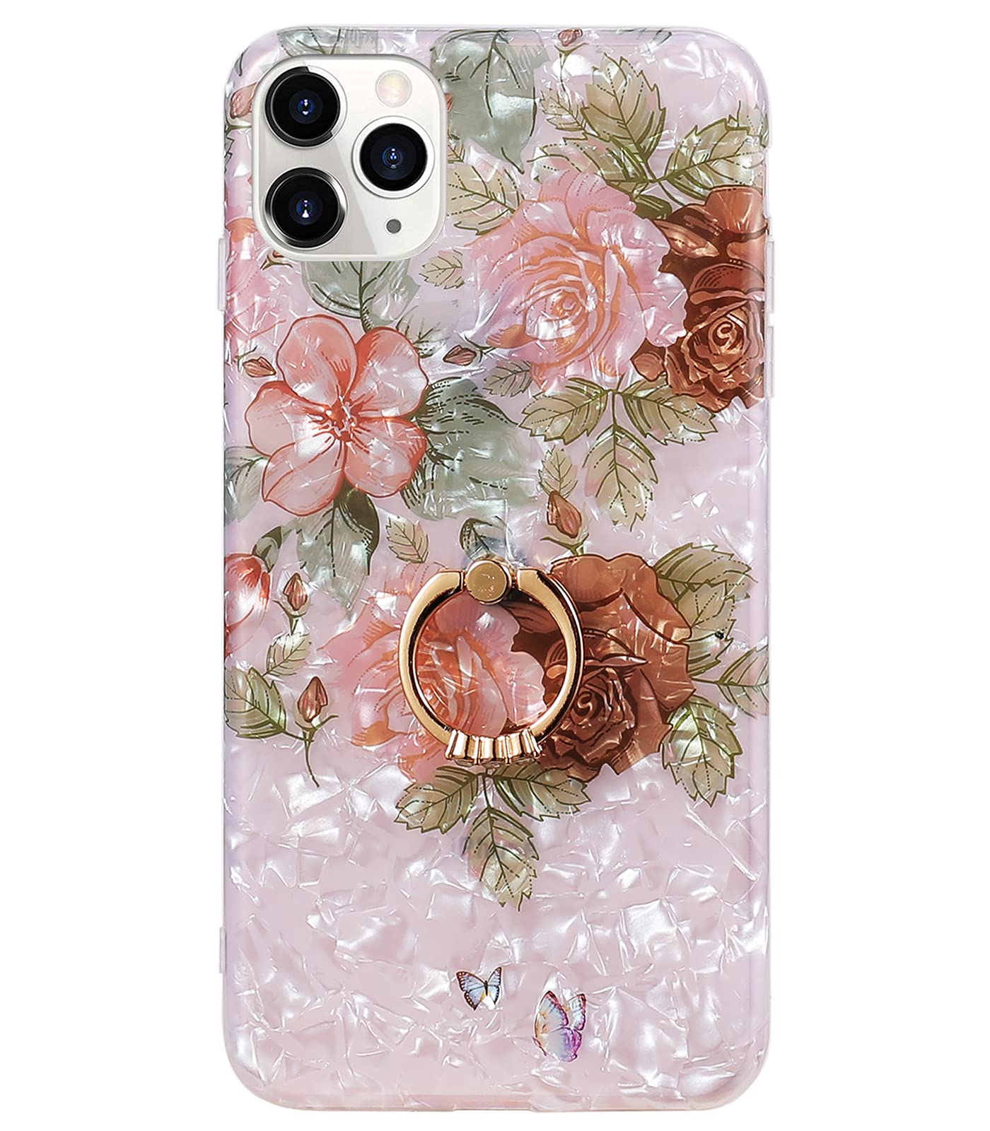 Photo 1 of Qokey Compatible with iPhone 11 Pro Max Case 6.5 inch,Flower Design Cute Clear for Men Women Girls with 360 Degree Rotating Ring Kickstand Soft TPU Shockproof Cover Brown Floral