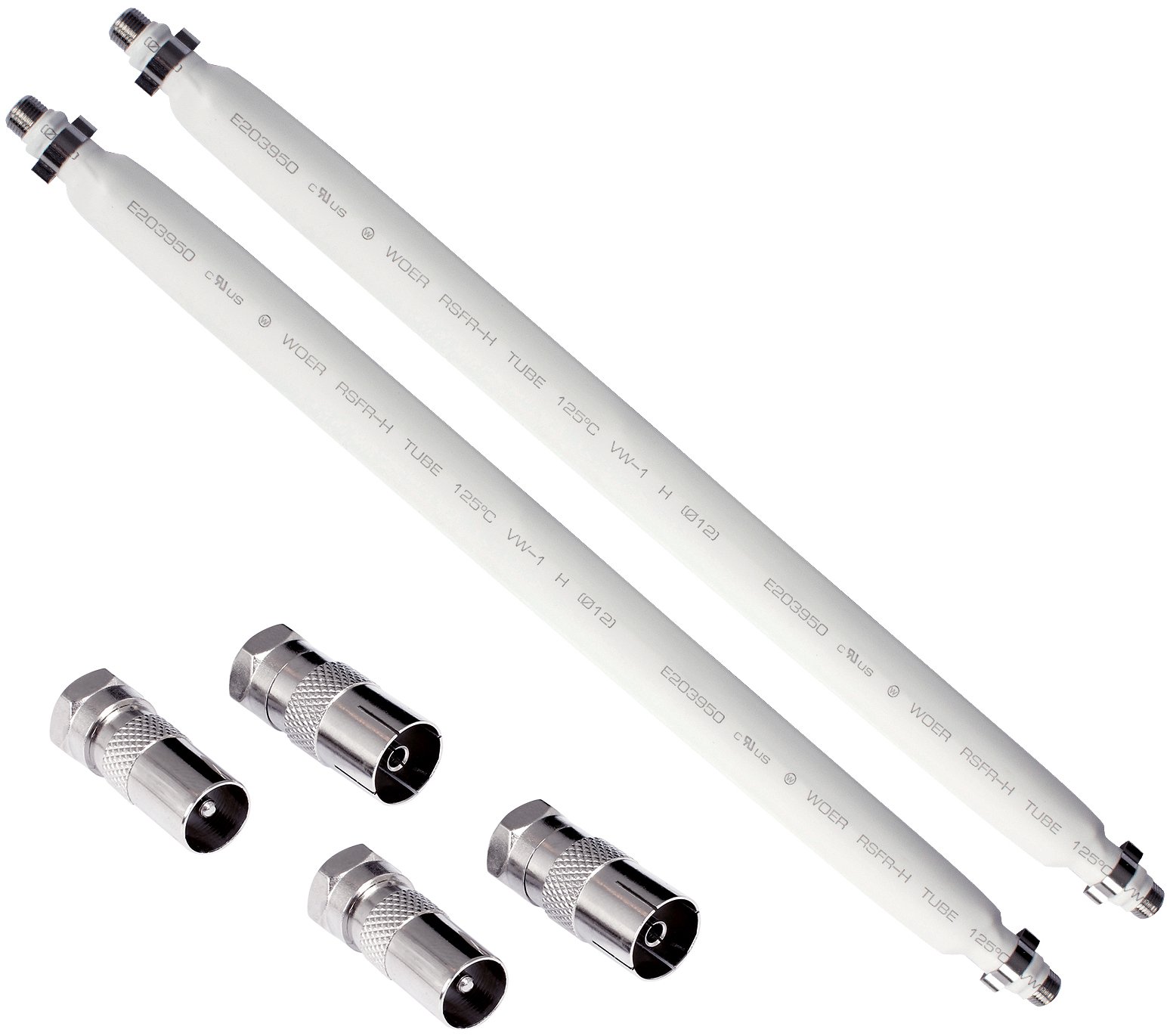 Poppstar 2x 31,5 cm SAT window feedthrough cable, colour white, 4x F-Connectors to antenna (2x male, 2x female)