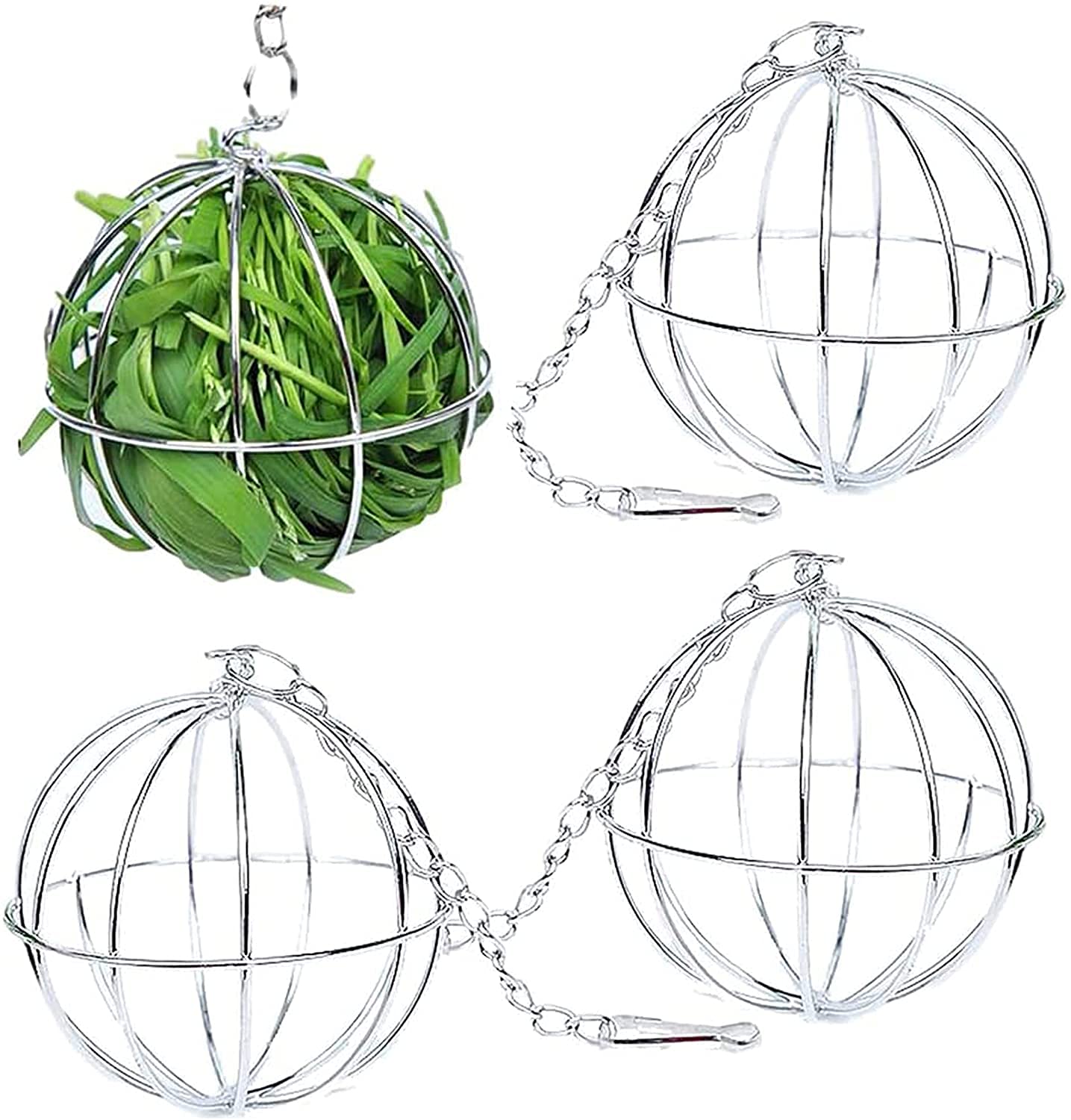 Allazone 4 PCS Hay Feeder Ball, Hay Rack Ball, Small Animal Stainless Steel Grass Ball Grass Rack Ball for Rabbit Guinea Pig Hamster Hay Dispenser Hanging Ball Feeder Toy Rabbit Pet Supplies