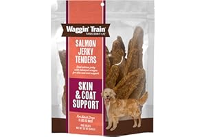 Waggin' Train Salmon Jerky Dog Treats for Skin and Coat Support, Made with 100% Real Salmon, No Grains and No Artificial Flavors or Colors, High Protein Dog Treat, Easily Digestible, 12 oz. Pouch