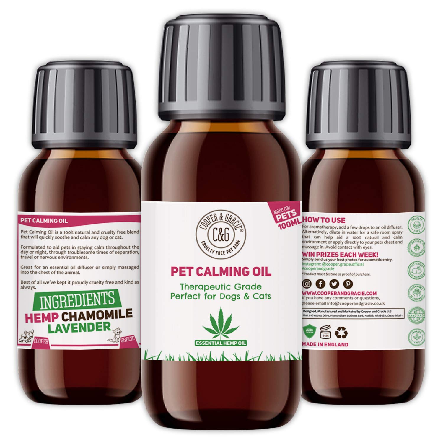 Pet Hemp Calming Oil 100ml | Aromatherapy & Massage | Quick Action Soothes Muscle & Joint | Reduces Irritation Instant Absorb | Vet Recommended | Best For Cat & Dog | Cruelty Free
