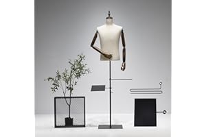 53-76inch Male Mannequin Torso with Wooden Arms Metal Stand, Height Adjustable Dress Form Male with Detachable Trousers Rack 