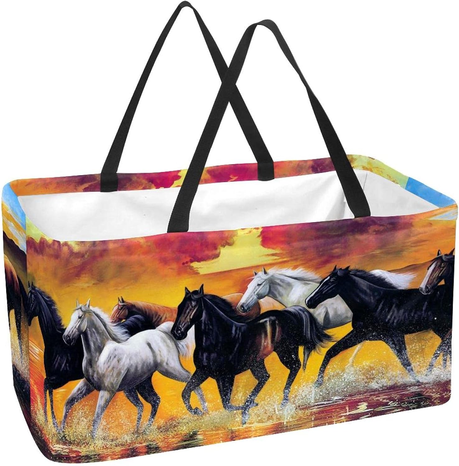 Bennigiry Horses Runs In Splashes Water Reusable Shopper Bags