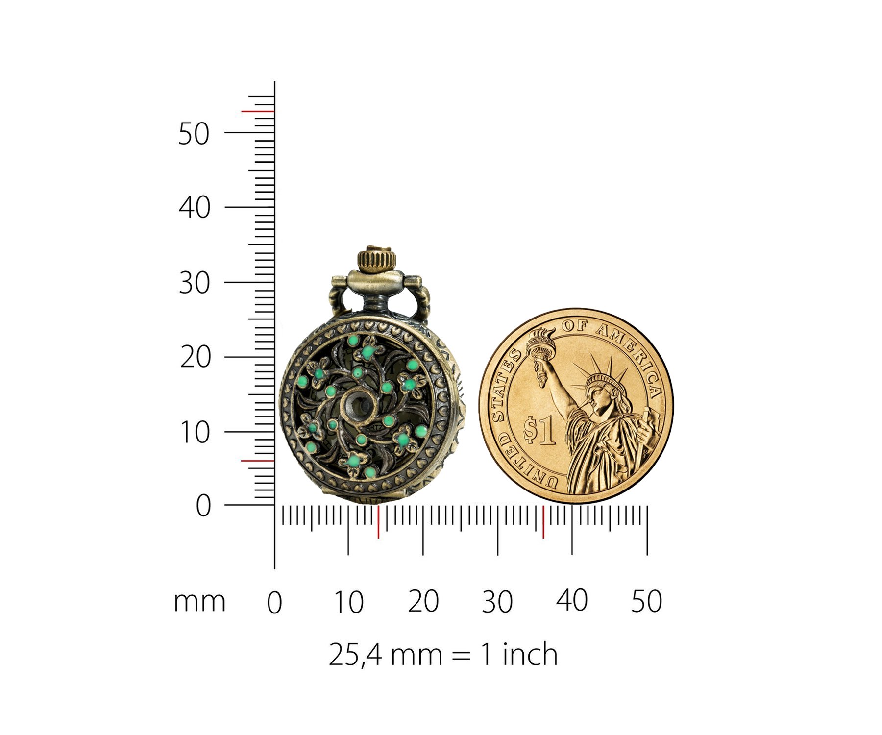 SEWOR Delicate Pandent Quartz Pocket Watch Green Flower Bronze Case