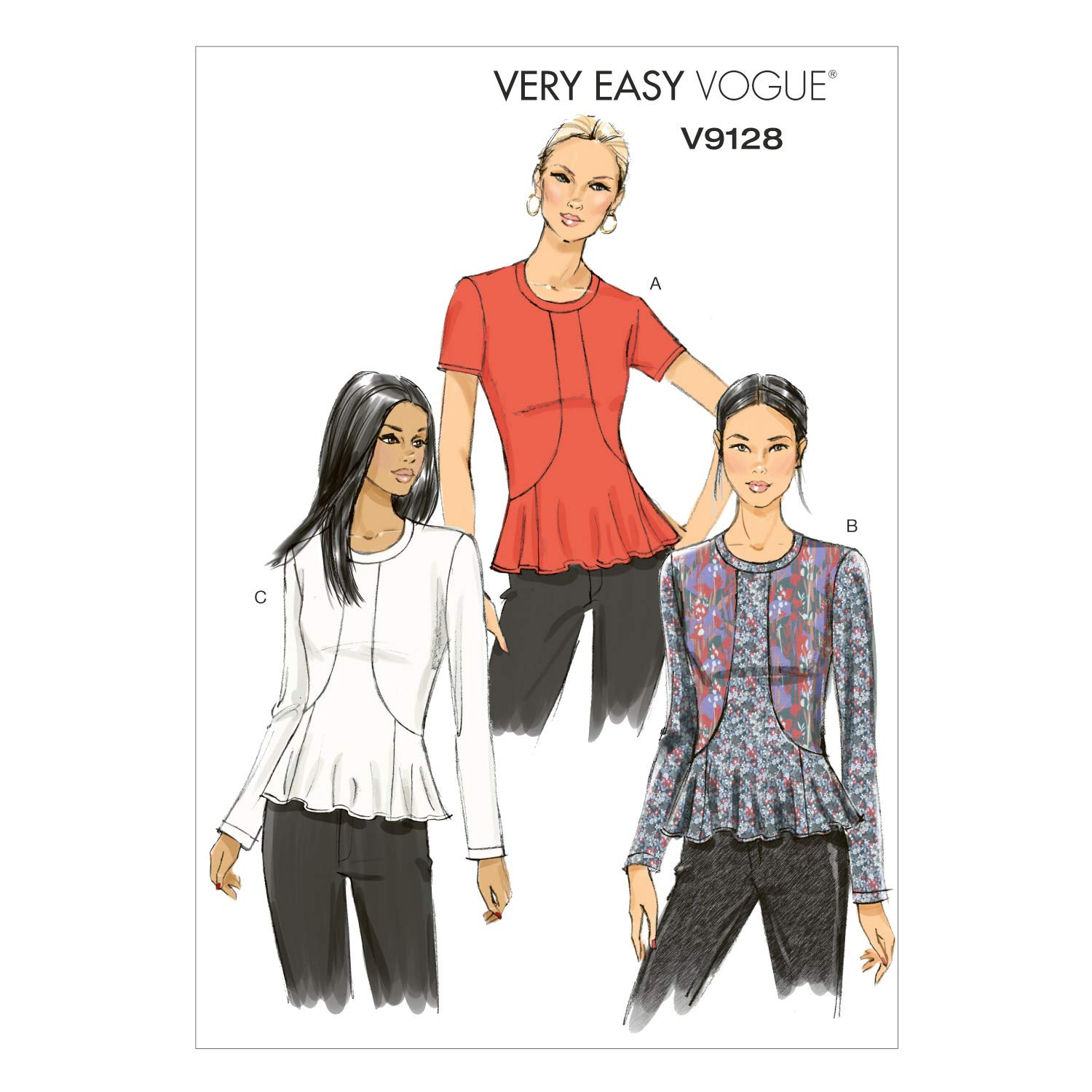 Vogue Patterns, 9128, Misses Top,Sizes, Cotton,Spandex, A5 (6-8-10-12-14)