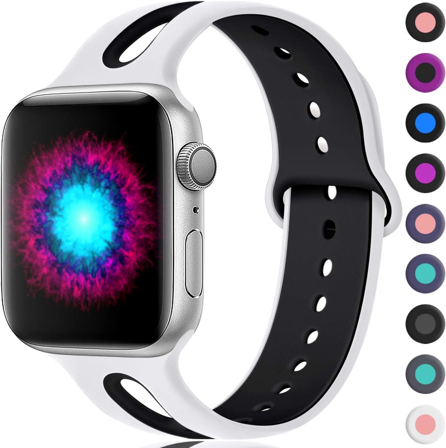 Haveda Sport Bands Compatible for Apple Watch Band 44mm Series 5 Series 4, Series 5 Wristbands Silicone 42mm iWatch Bands for Apple Watch Series 3/2/1, Women Men Kids 42mm/44mm S/M White/Black