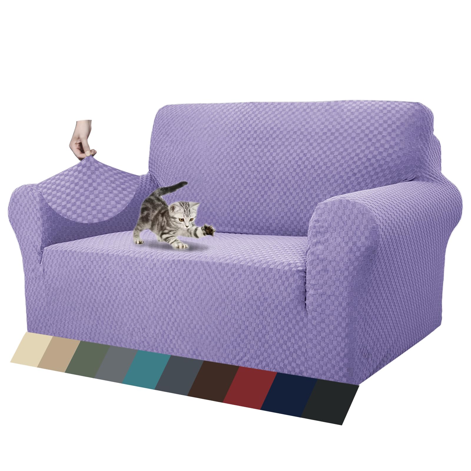 Photo 1 of ZNSAYOTX 1 Piece Jacquard Couch Covers for 2 Cushion Couch High Stretch Loveseat Slipcover for Pets Dogs Anti Slip Love Seat Sofa Slipcover Furniture Protector (Medium, Light Purple)