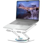 ALASHI 360&deg; Rotating Laptop Stand, Multi-Angle, 10-17", White | Adjustable Laptop Riser, 360&deg;Rotating Base Computer Stand, Ergonomic Foldable Protable for Office Home College