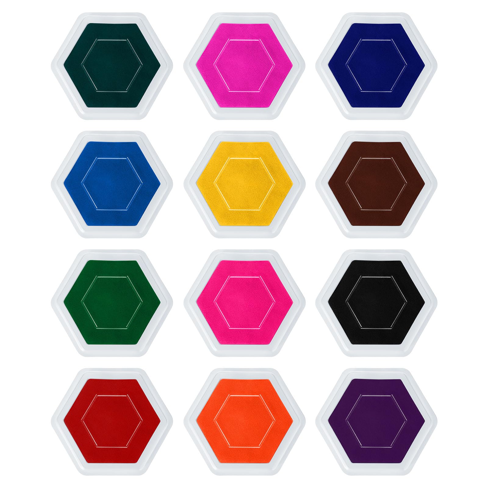 PATIKIL 12 Colors Craft Ink Pads for Stamps, 12 Pack Hexagon DIY Fingerprint Stamp Ink Pad Washable for Rubber Stamps Paper Scrapbooking Fabric Wood