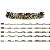 Pandahall 16.4Feet Antique Bronze Paperclip Chain Brass Cable Link Chains Soldered Oval Cross Chain Necklace Chains with Spool for DIY Jewelry Making Bracelet Choker 7.6x2.6mm