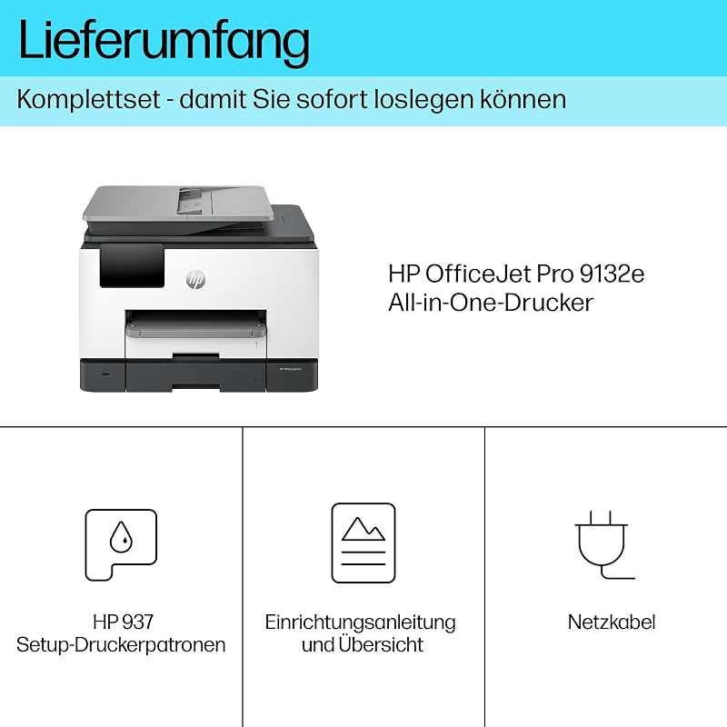 OfficeJet Pro 9132e Multifunktionsdrucker, 3 Monate gratis drucken Instant Ink inklusive, Drucker, Scanner, Kopierer, Fax, WLAN, LAN, Duplex, Airprint, Grau-Weiß