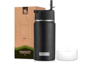 koodee Water Bottle -12 oz Stainless Steel Double Wall Vacuum Insulated Water Bottle with Straw, Sports Metal Wide Mouth Wate