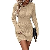 ZAFUL Womens Cable Knit Sweater Dress Long Sleeve Crew Neck Winter Bodycon Mini Fall Dresses 2025
