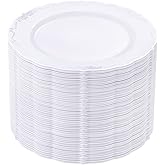 DaYammi 60PCS White and Silver Plastic Plates, Heavy Duty White and Silver Disposable Plates Premium 10inch White Dinner Plates Hard Plastic Plates Disposable for Party Wedding Bridal Shower