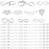 PH PandaHall 100pcs 10 Styles Heart Charms for Jewelry Making, Infinity Love Links Heart Wing Connector Charms Antique Silver Jewelry Connectors for DIY Bracelet Necklace Craft Making Mother's Day
