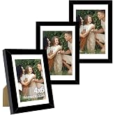 JCJMY 4x6 Picture Frame with 3.5x5 Mat Set of 3, Display Photo 3.5x5 with Mat or 4x6 without Mat, 4 by 6 Wall Poster Photo Frame with Shatter Resistant Plexiglass for Wall or Tabletop, 3 Pack, Black