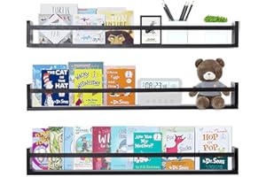 AZSKY Black Nursery Bookshelves for Wall Hanging Kids Bookshelf Baby Book Shelf Organizer Wall Bookshelves Kids Shelves and Storage for Wall Playroom Shelves 36 Inch a Set of 3 Same Sizes