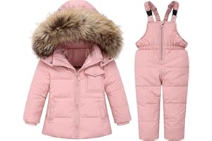 SANMIO Toddler Snowsuit Boy Girl Winter Coat Snow Pants Set, Hooded Down Jacket + Bib Pants Kids Windproof Skiing Suit 2-6T