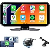 Wireless CarPlay and Android Auto Screen for Car, 6'' Portable A-pple Car Play Touch Screen with Backup Camera,Mirror Link,Bl