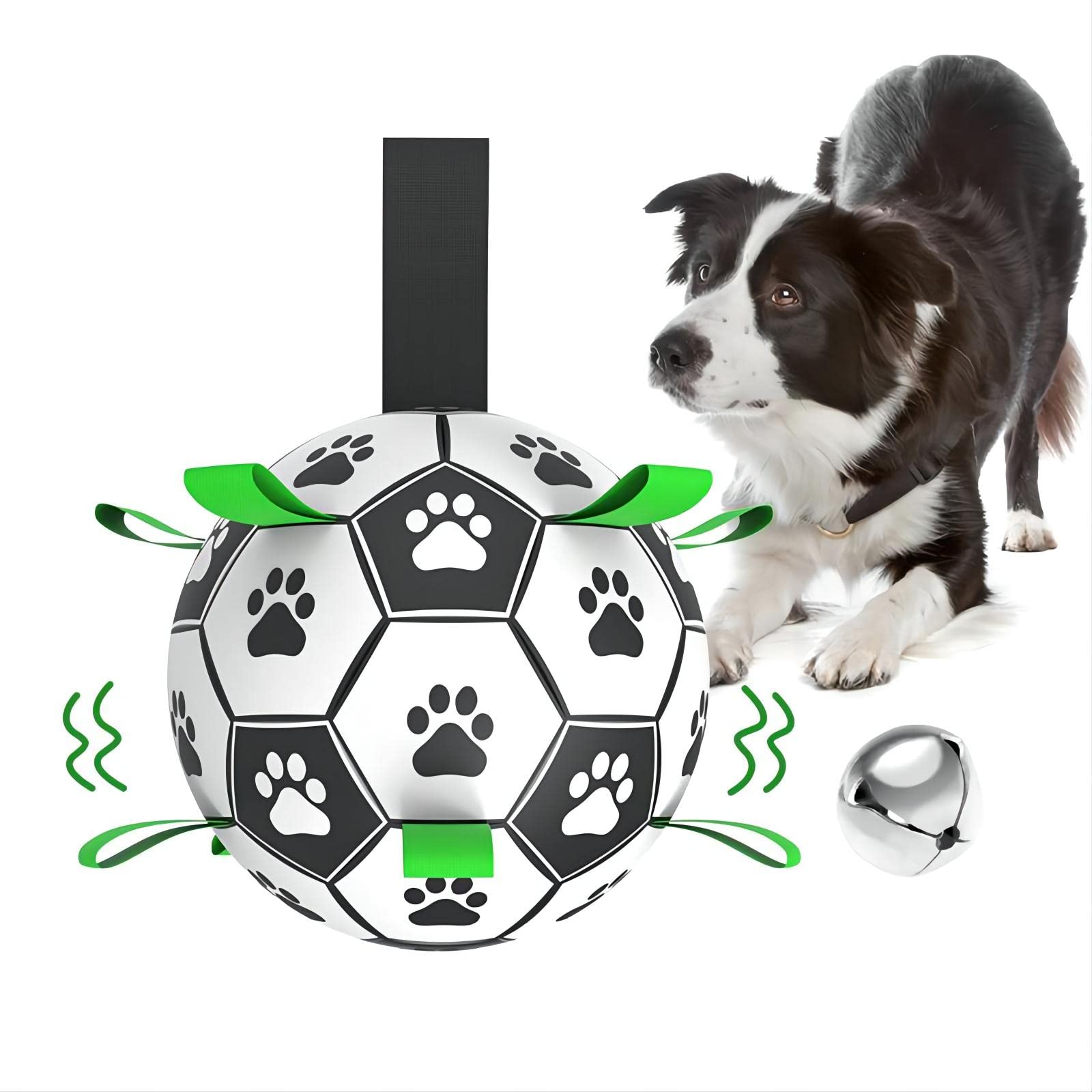 MYPIN Football Ball with Grab Tabs/Built-in Bell, Interactive Dog Toy for Tug of War, Water Toy, Durable Ball for Small & Medium Dogs