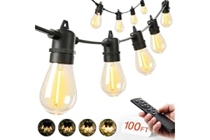 addlon 100FT LED Outdoor String Lights, Remote Dimmable Patio Lights with Timer & 3 Lighting Modes, 32 Shatterproof Edison Bulbs, Waterproof Connectable String Lights for Outside Backyard Porch Party