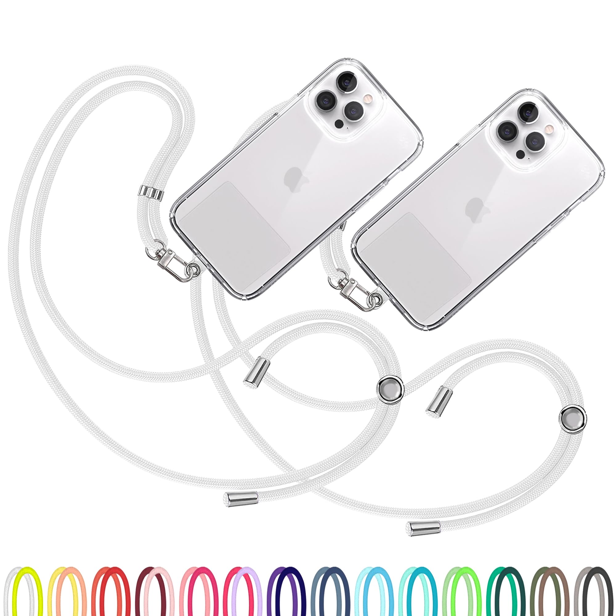 TBOC 2X Cell Phone Lanyard [White] - Comfortable Universal Smartphone Lanyard - Easy to Use Neck Phone Holder [Clear Patch] - Adjustable Length Phone Strap Crossbody - Fits All Mobile Phones