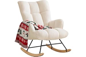 Zedachica Rocking Chair Nursery Teddy Rocking Accent Chair Upholstered Glider Rocker Armchair Comfy Side Chair Padded Seat wi