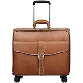 Leathario Leather Rolling Laptop Case Wheeled Briefcase Suitcase Roller Boarding