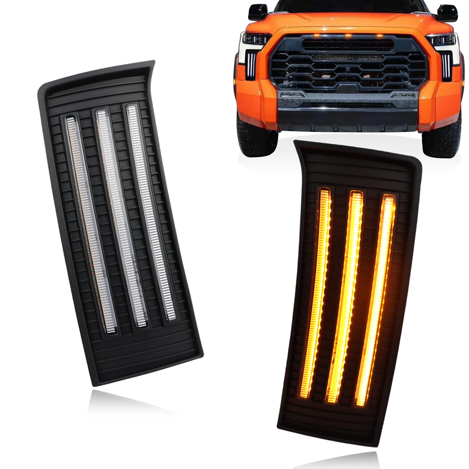 Photo 1 of GEEGEETOP Switchback White/Amber Front Bumper Fog Daytime LED Running Light Sequential Turn Signal Feature Compatible with Toyota Tundra 2022 2023 Fog Light Kit
