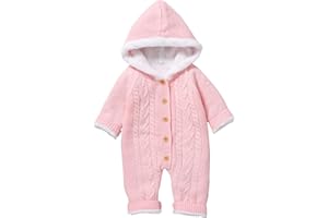Refein Newborn Baby Knit Jumpsuit With Hood, Infant Hooded Romper Long Sleeve One Piece Onesie Winter Overall Snowsuit