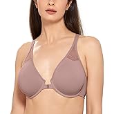 DELIMIRA Women's Front Closure Racerback Bras Plus Size Full Coverage Supportive Underwire Plunge Unlined Bra