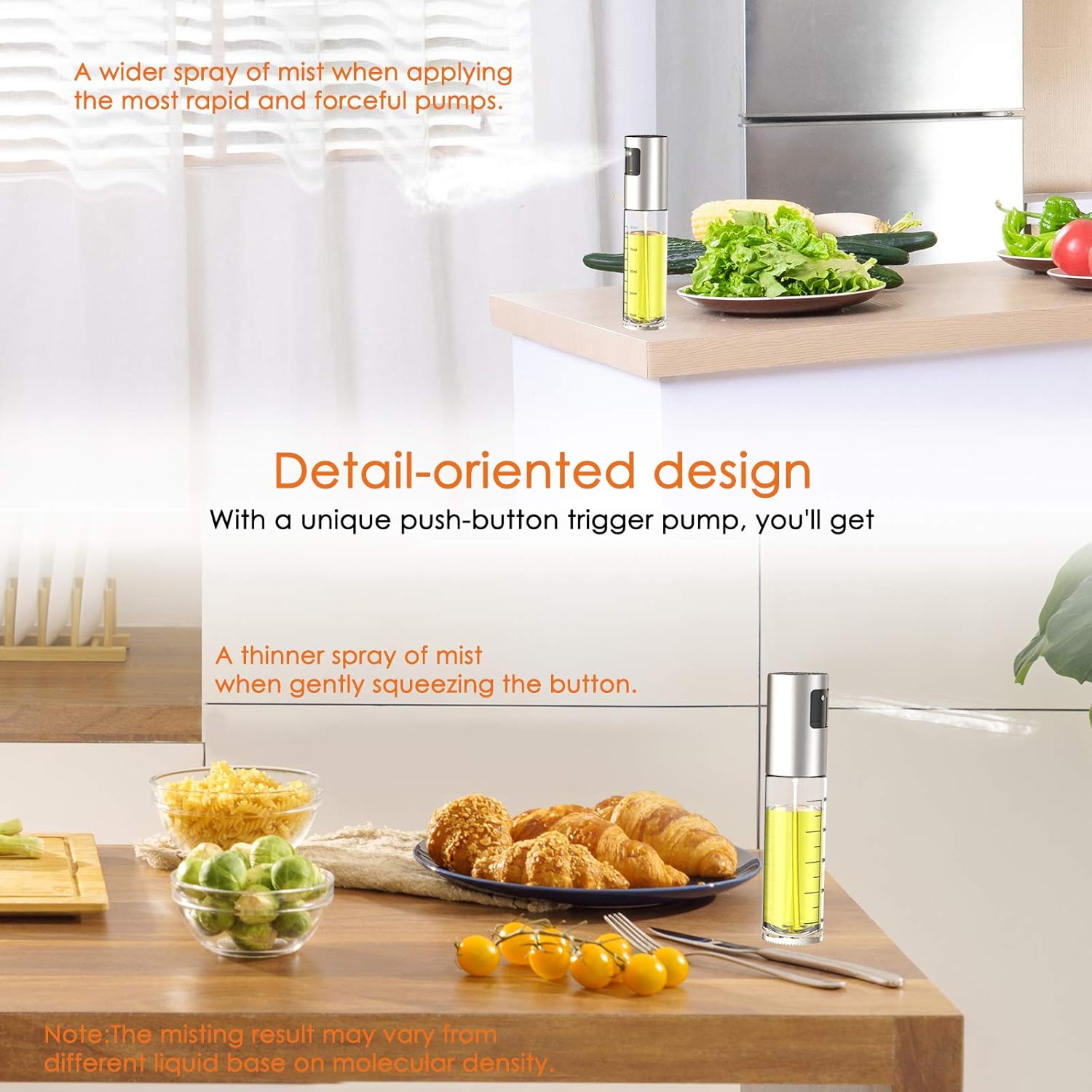 Oil Sprayer 2 Pack, Xpatee Olive Oil Sprayer Mister with Brush Funnel, 100ml Transparent Vinegar Bottle Oil Dispenser for BBQ, Making Salad, Baking, Frying Chicken: Kitchen & Dining