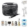 Pearl Corsage 100FT Sewer Jetter Kit for Pressure Washer - Drain Cleaning Hose, Rotating & Button Nose Sewer Jetting Nozzle, 1/4 Inch NPT, 5800 PSI