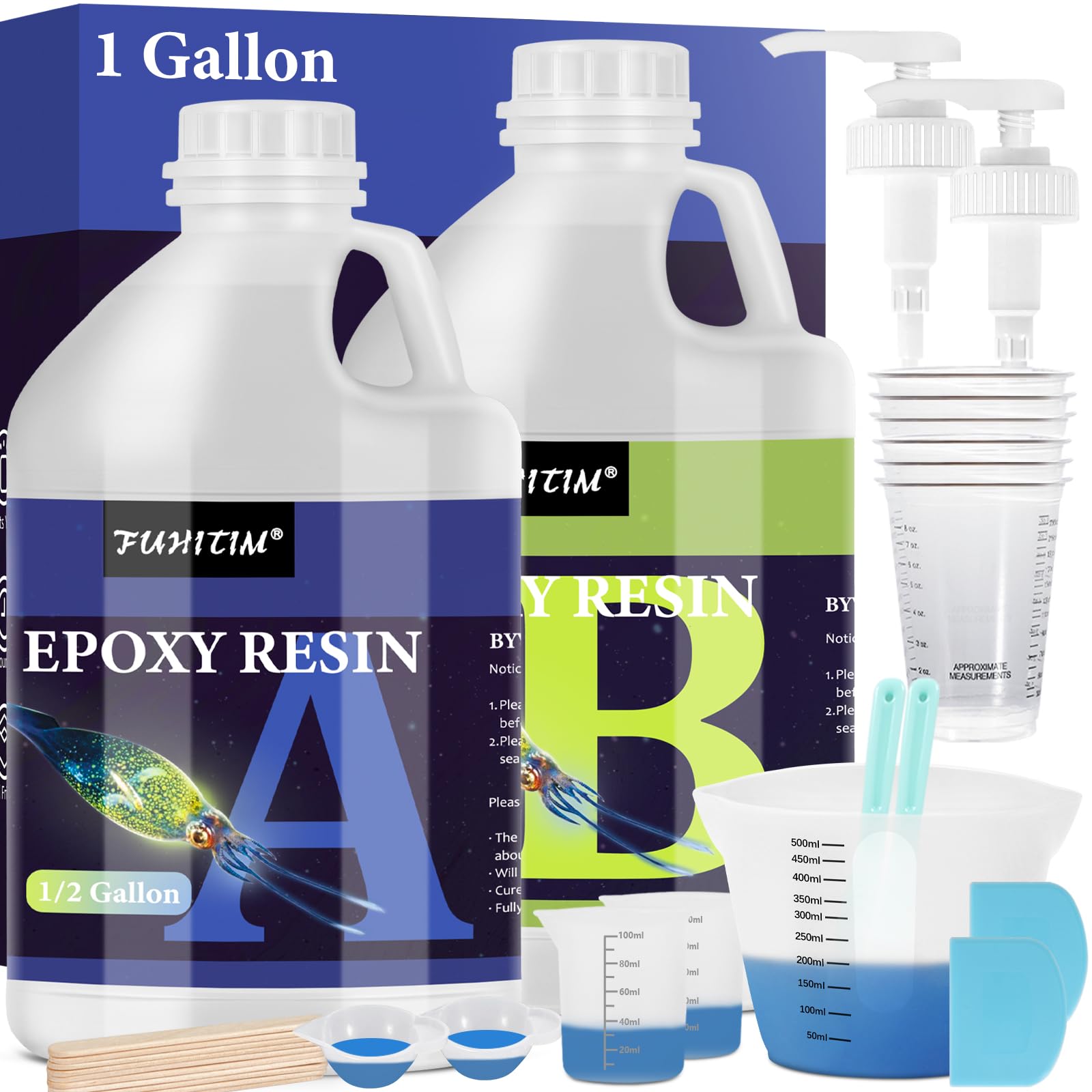 Photo 1 of Epoxy Resin 1 Gallon - Crystal Clear Epoxy Resin Kit - Self-Leveling, High-Glossy, No Yellowing, No Bubbles Casting Resin Perfect for Crafts, Table Tops, DIY 1:1 Ratio