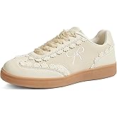 LUCKY STEP Women’s Lace Detail Casual Sneakers Organza Ribbon Lace-Up Fashion Vintage Gum Sole Trendy Cute Shoes