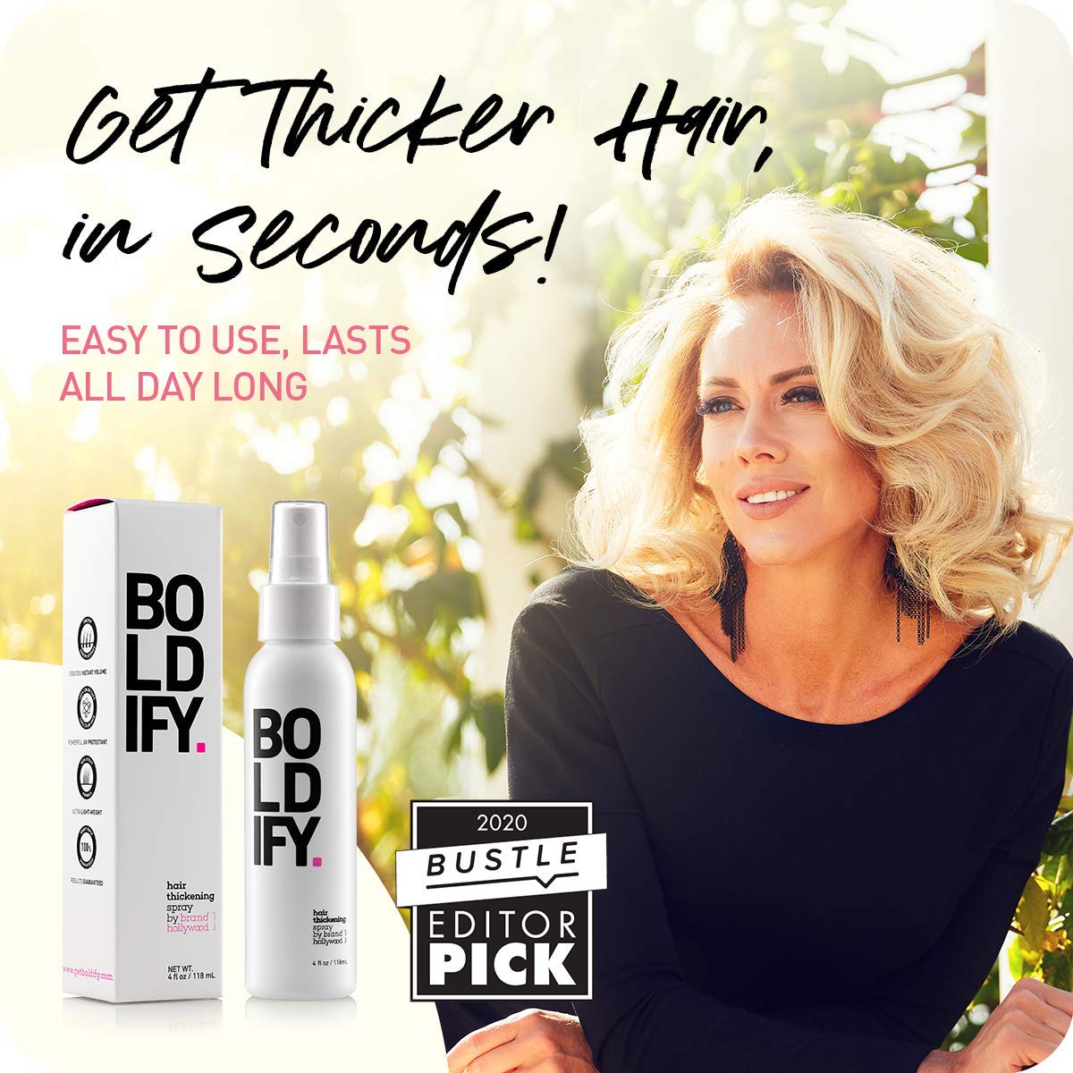 BOLDIFY Hair Thickening Spray - Get Thicker Hair in 60 Seconds - Stylist Recommended Hair Products for Women & Men - Hair Volumizer + Texture Spray Hair Thickener for Fine Hair - 4 oz : Beauty