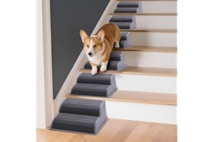 CiWiVOKi 2-Step Modular Dog Ramp - Portable Non-Slip Stairs for Small Dogs with High Support, 9.5" D Lightweight Plastic Pet Steps Fits Staircase Indoor, Ideal for Elderly Injured Pets (6-Pack, Grey)