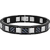 Men's Stainless Steel, Tungsten and Carbon Fiber Two Tone Black and Silver Men's Link Bracelet - 8-1/2"