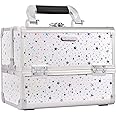 Joligrace Makeup Train Case Cosmetic Box Portable Makeup Case Organizer 2 Trays Makeup Storage with Mirror Locking for Cosmetologist Aesthetic Supplies Nail Kits Traveling Makeup Box Shining Star