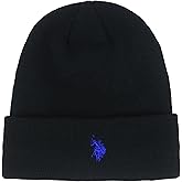 U.S Polo Assn. Beanie Hat, Adult Acrylic Knitted Winter Cap with Faux Fur Lining, Black, One Size