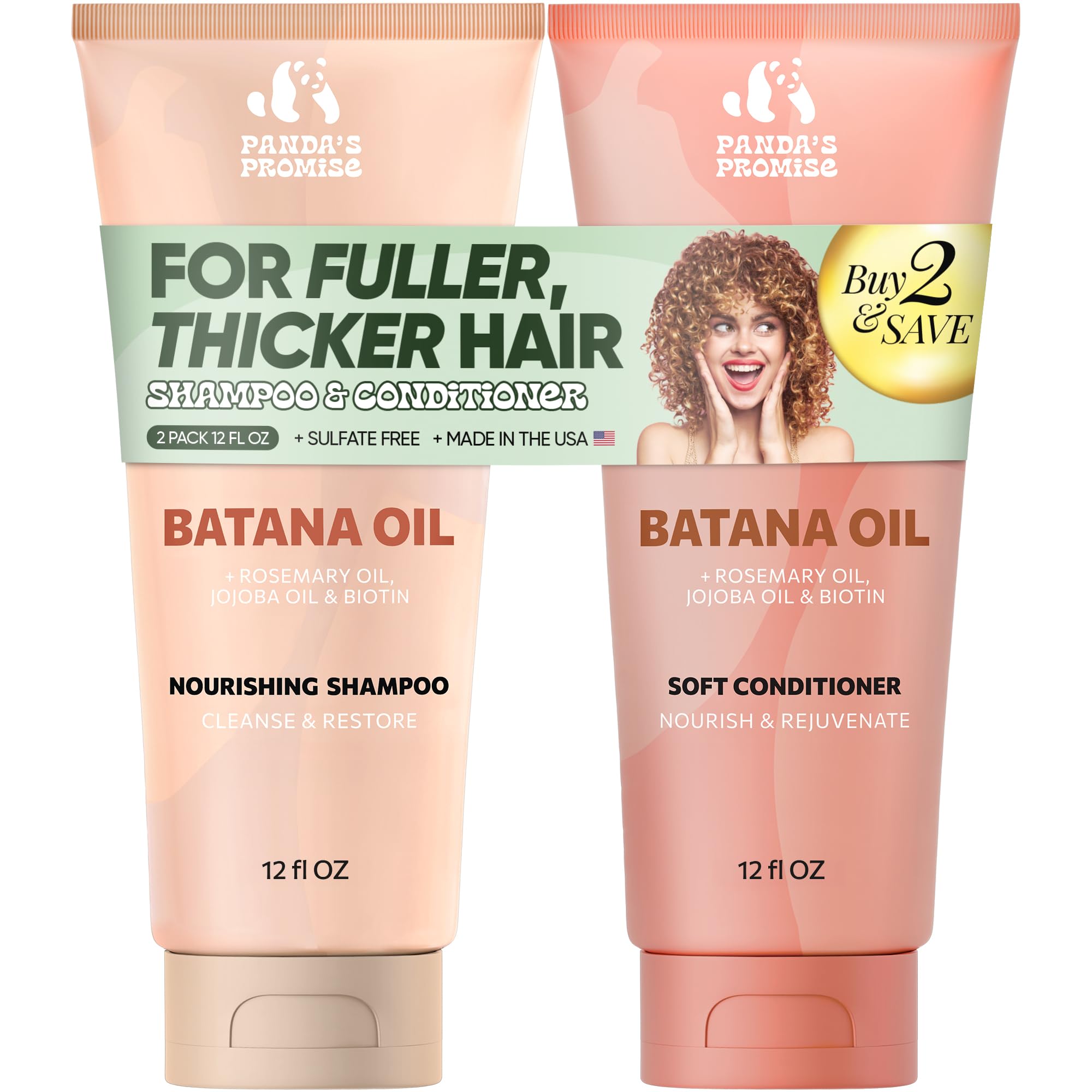 Photo 1 of Panda's Promise Batana Oil Shampoo and Conditioner Set – Sulfate Free Batana Oil for Hair Growth – Thickening Conditioner and Shampoo for Damaged Hair, and All Hair Types, Unisex (12 fl oz Each)