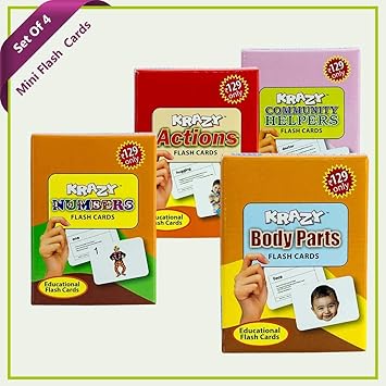 Krazy Combo Mini Set of 4 Flash Cards (Numbers, Actions, Community Helpers Body Parts)